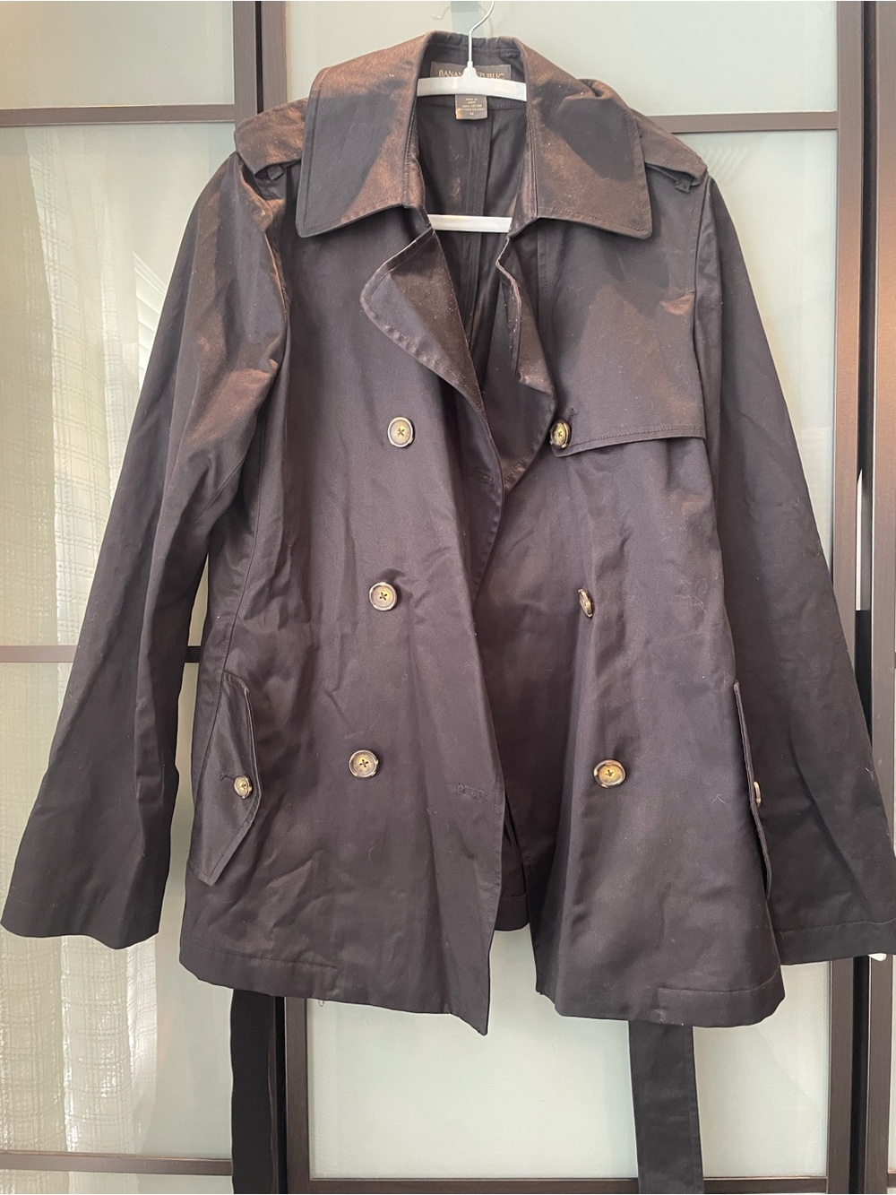Banana Republic Black Double-Breasted Trench Coat with belt